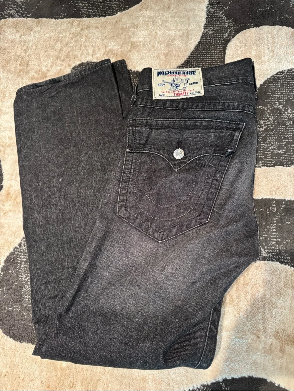 True Religion Ricky Straight Leg Flap Pocket Black Jeans Size 33